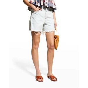 The Great. The Easy Cut-Off Distressed Raw Hem Light Wash Jean Shorts